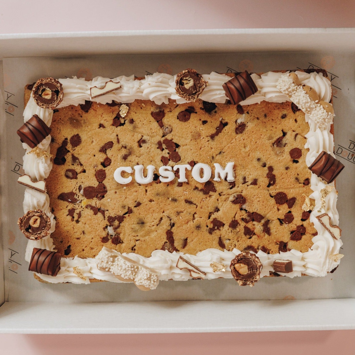 Custom kinder chocolate chip cookie slab