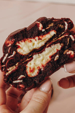 Red velvet stuffed cookie